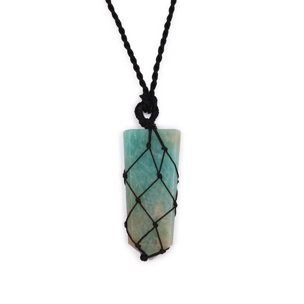 Laced Gemstone Flat Point Pendant - Amazonite.