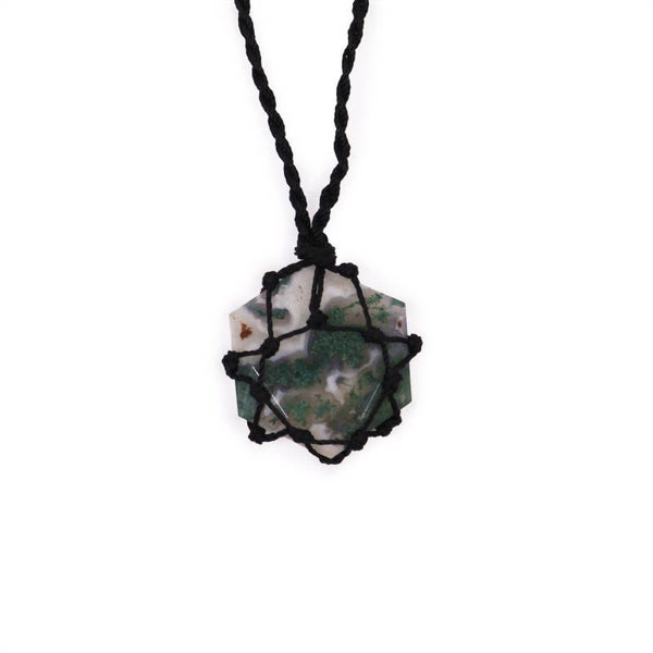 Laced Gemstone Hexagon Pendant - Moss Agate.