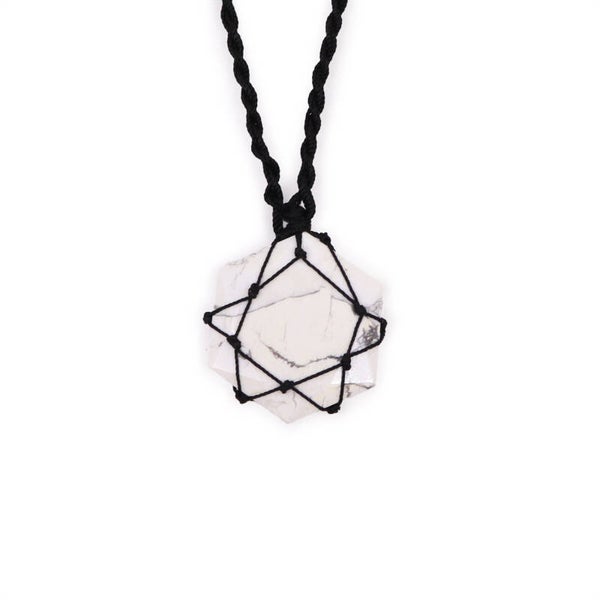 Laced Gemstone Hexagon Pendant - White Howlite.