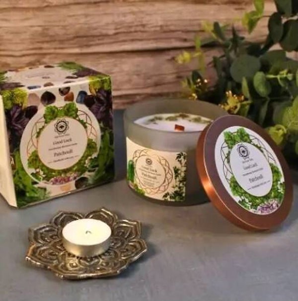 Green Tree Gemstone Candle - Good Luck.