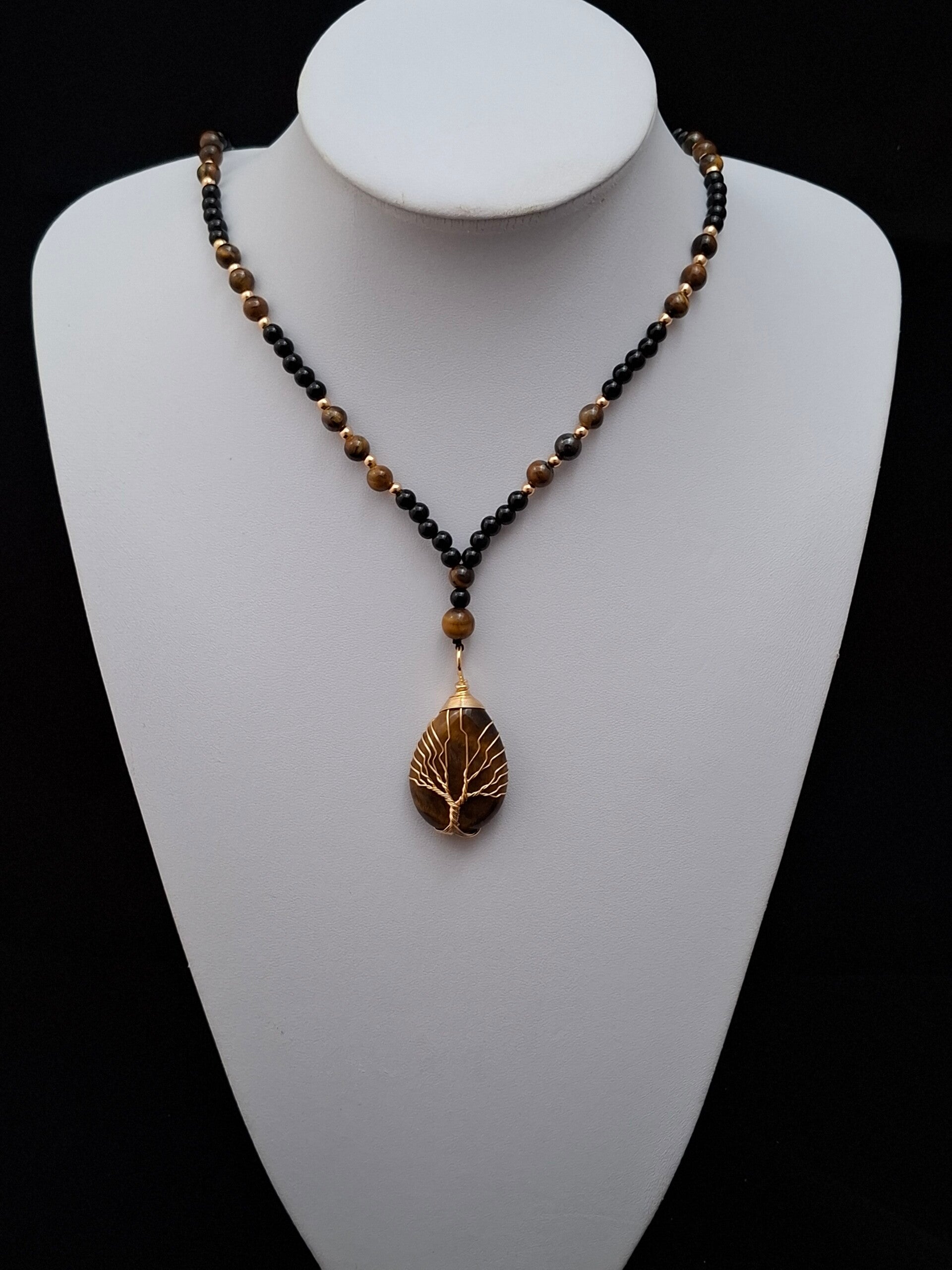 Boho Kralen ketting - Tijgeroog met Tree of Life.