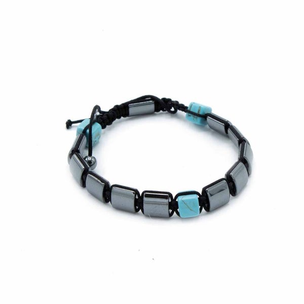 Magnetische Shambhala Hematiet armband - Turkoois kubussen.
