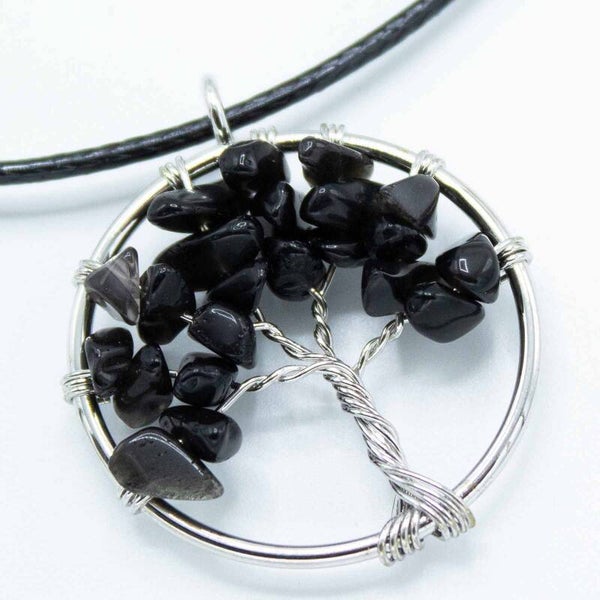 Tree of Life Pendant - Black Agate.