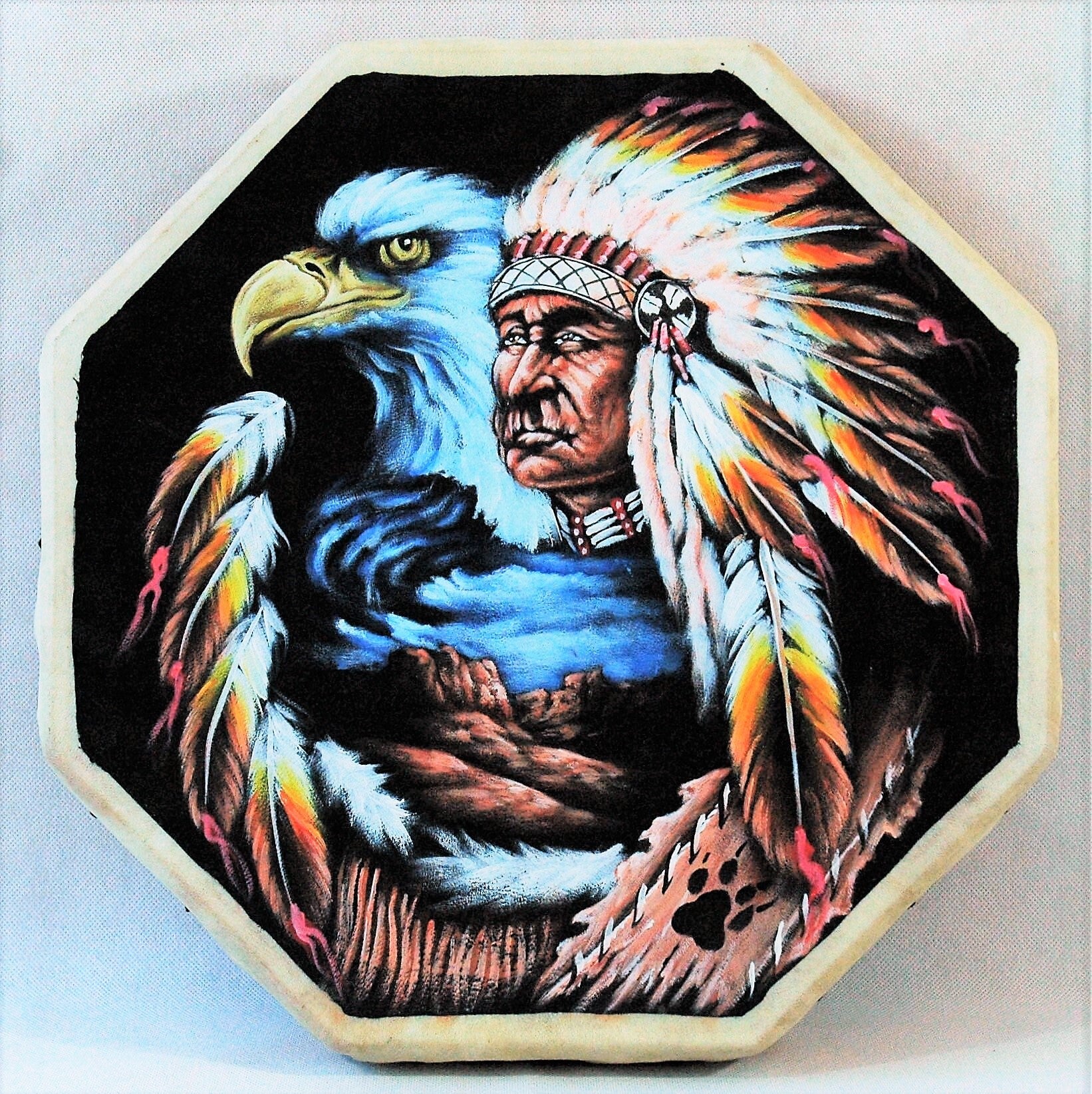 Handbeschilderde Sjamanendrum met gratis drumstok. (8)