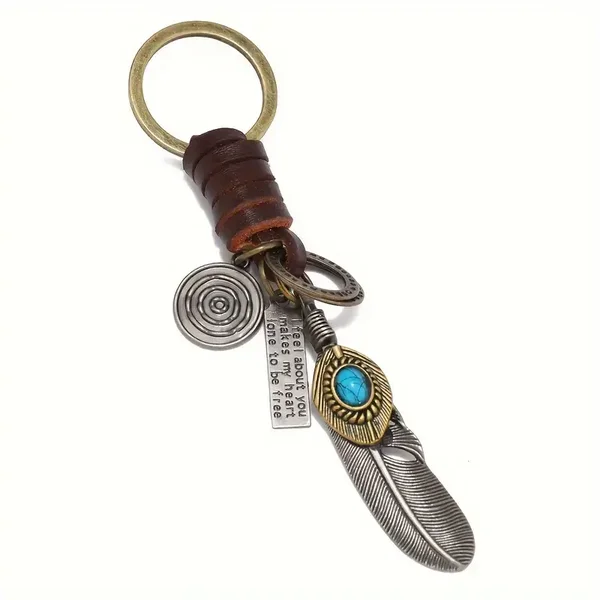 Sleutelhanger - Veer met Turquoise.