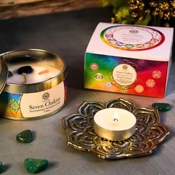 Green Tree Gemstone Candle - Seven Chakra’s.