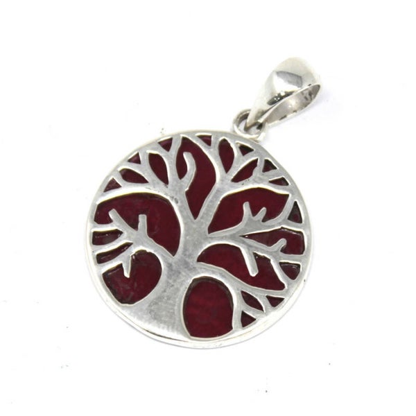 Zilveren hanger  - Tree of Life met Koraal.