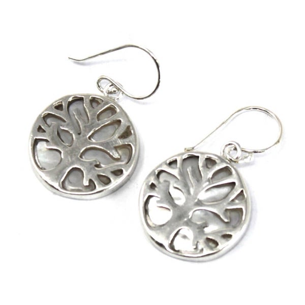 Zilveren oorbellen - Tree of Life met Parelmoer.