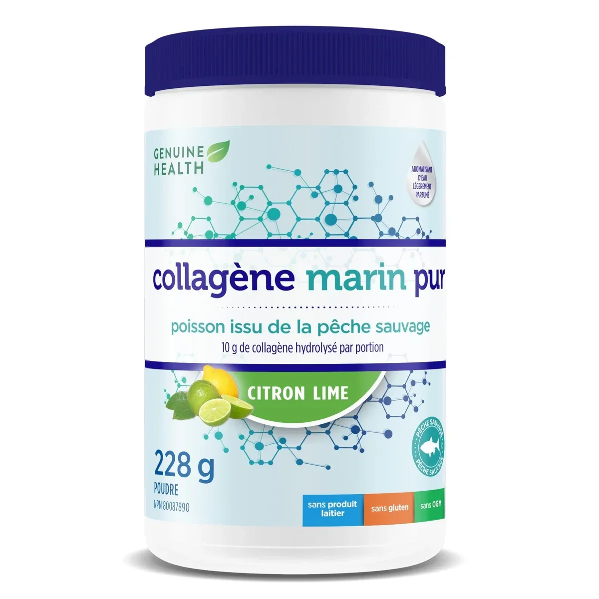 Genuine Health Collagène marin pur (citron/lime) 228g