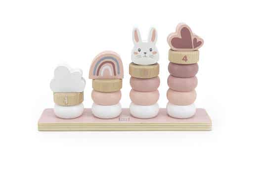 Label Label houten stapelringen met naam roze