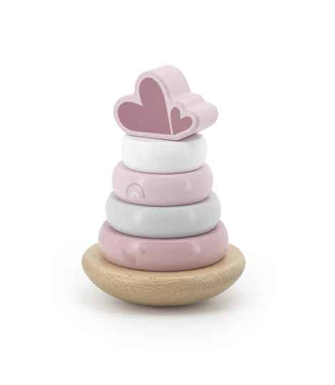 Label Label houten tuimelring met naam roze