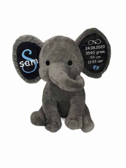 Geboorteknuffel olifant grijs met naam