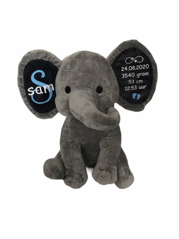 Geboorteknuffel olifant grijs met naam