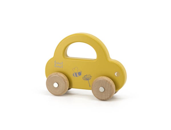 Label Label houten auto met naam oker