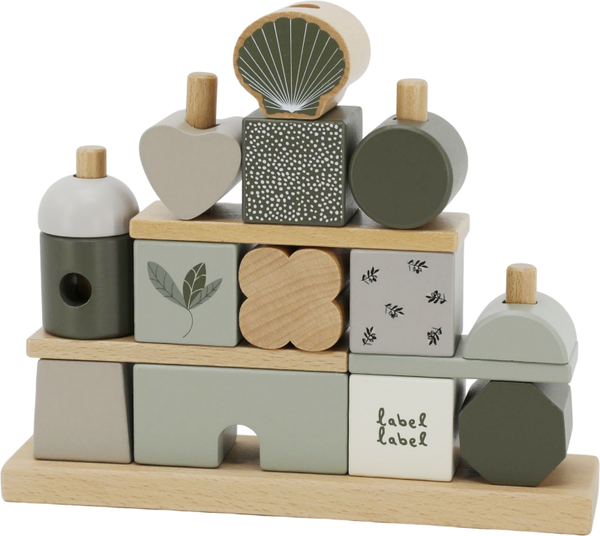 Label Label houten blokkenhuis met naam olijfgroen