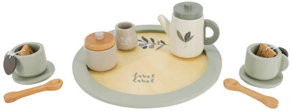 Label Label houten theeservies met naam olijfgroen