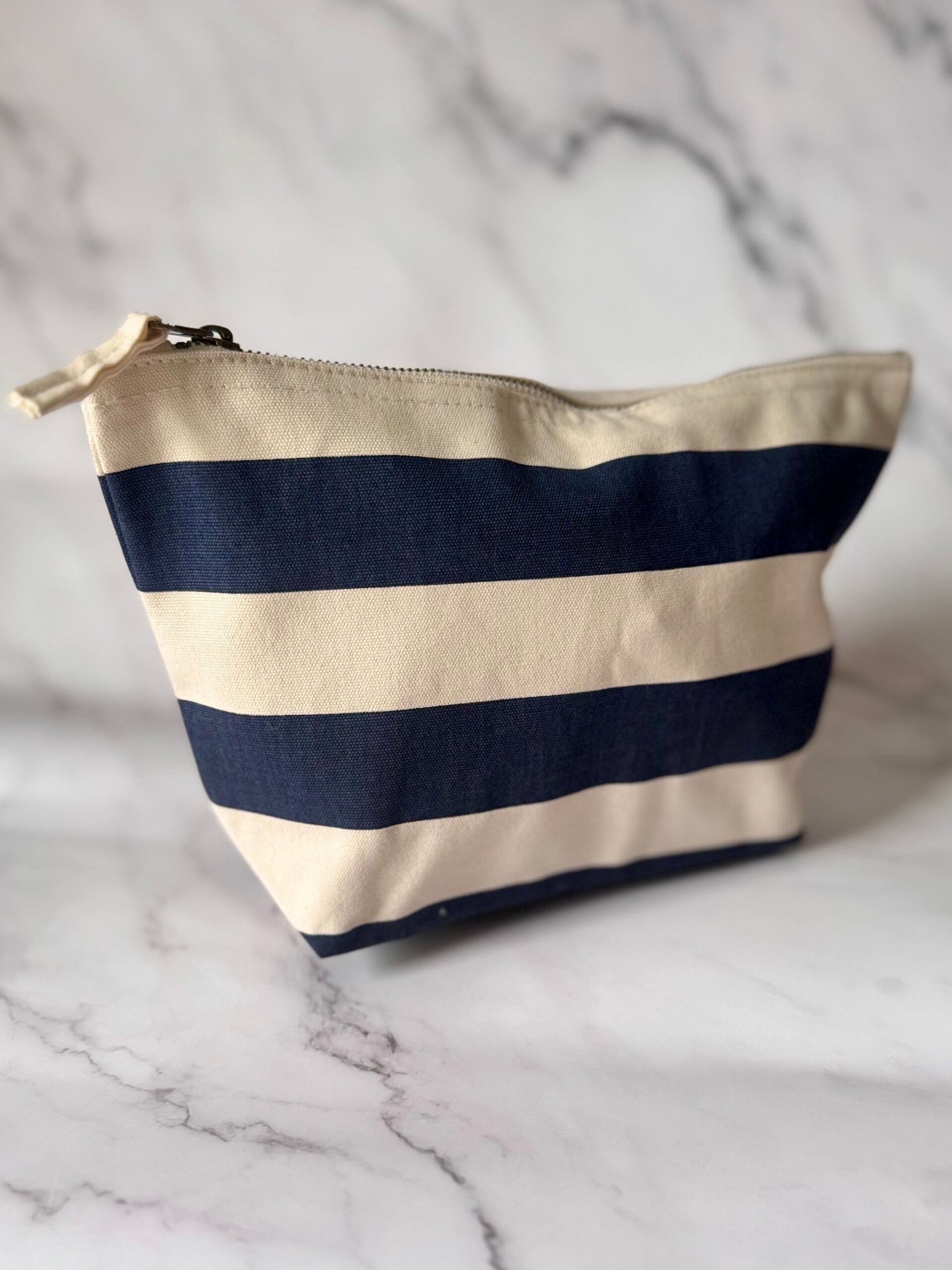Toilettas streep blauw/beige
