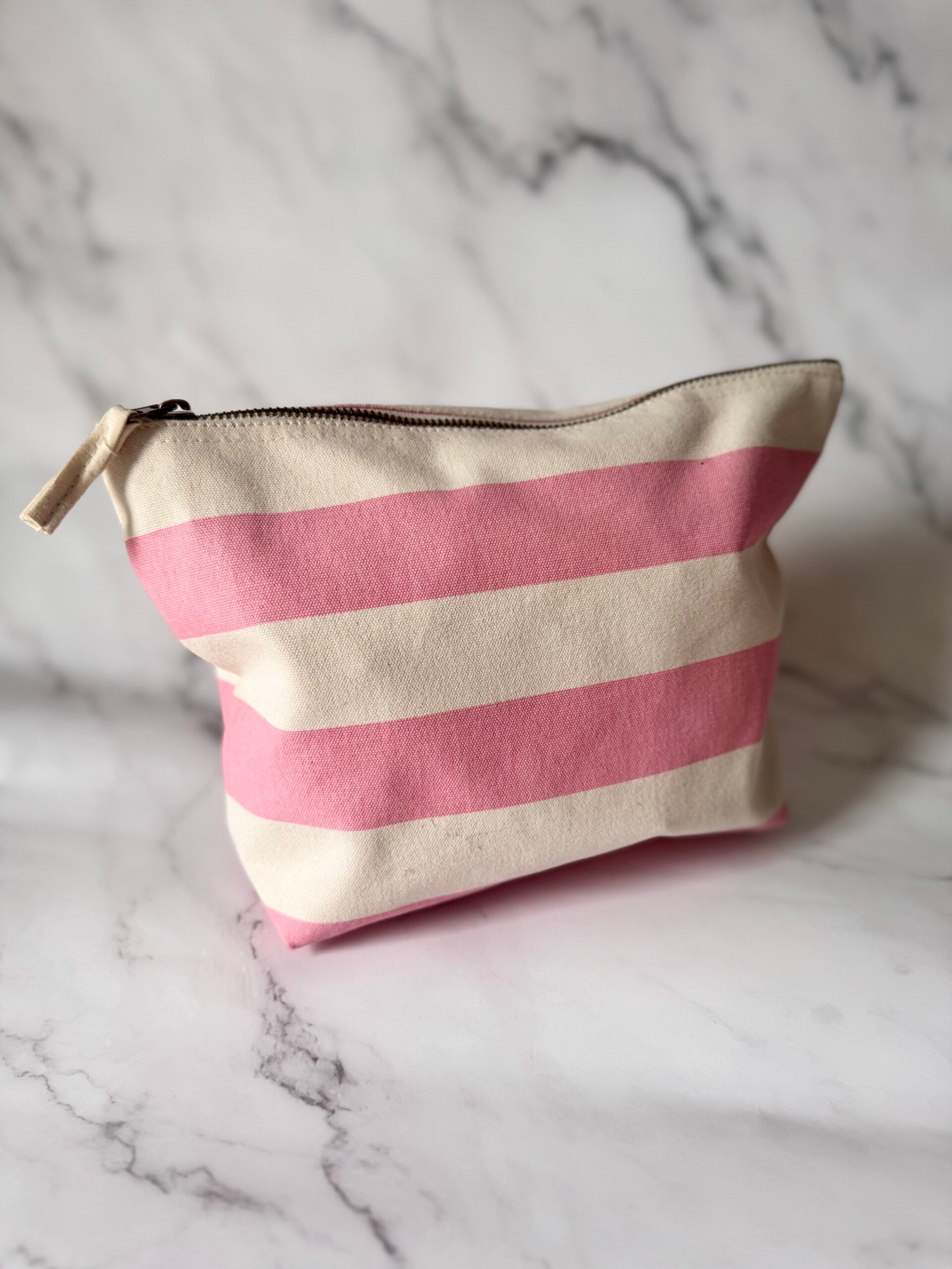 Toilettas streep roze/beige