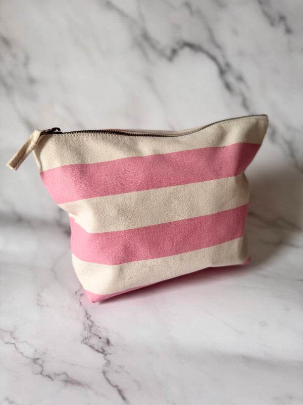 Toilettas streep roze/beige