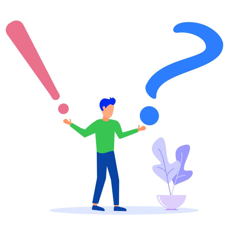 Man holding exclamation and question mark signs symbolising guidance and clarity in Islamic counselling and coaching in in Wolverhampton and Telford