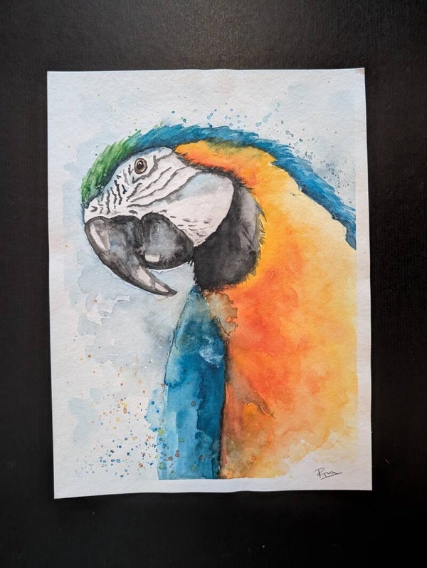 "Blauer Papagei in Aquarelle"
