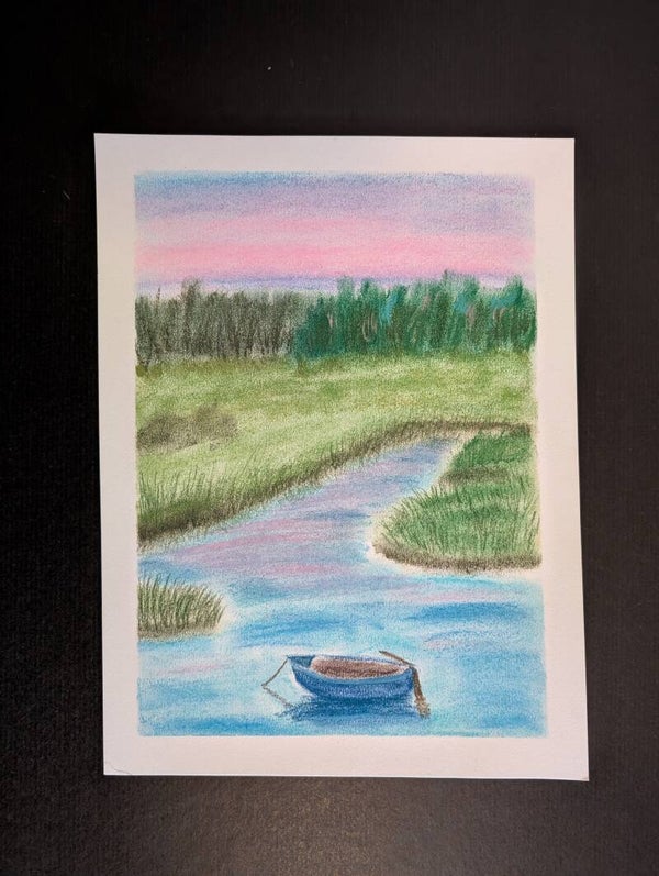 "Fluss mit Fischerboot"