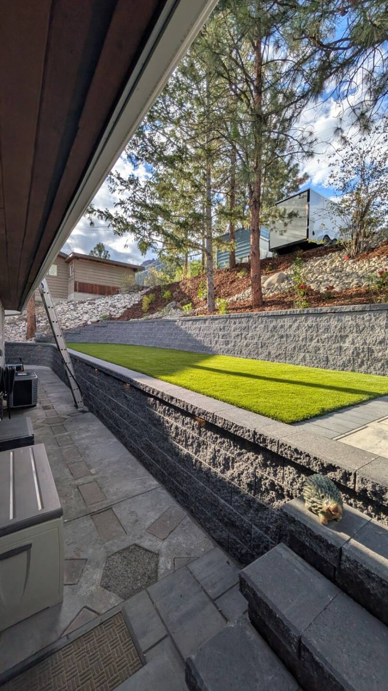 Terraced lawn with block retaining walls