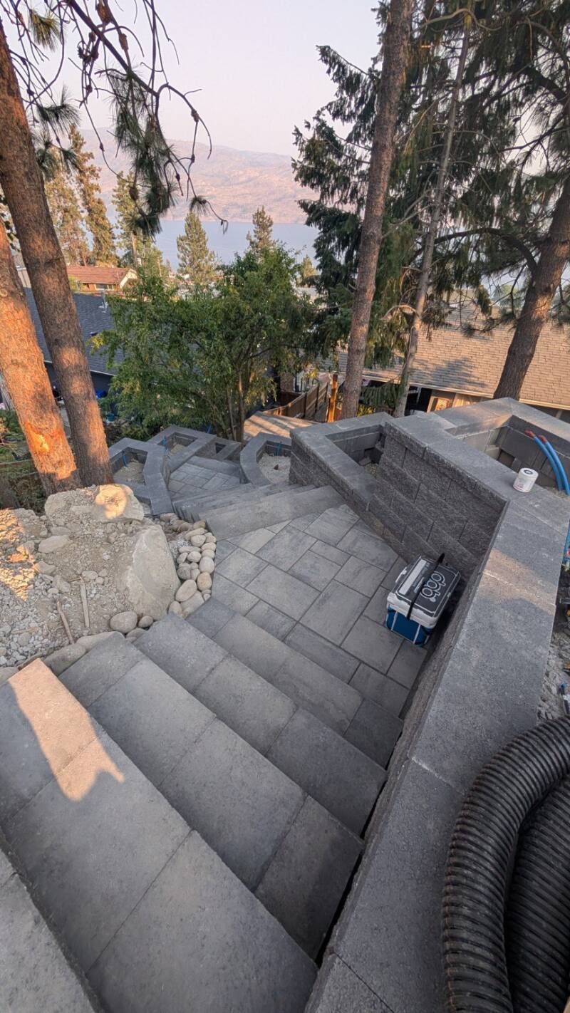 Paved stair landings on a steep site (work in progress)
