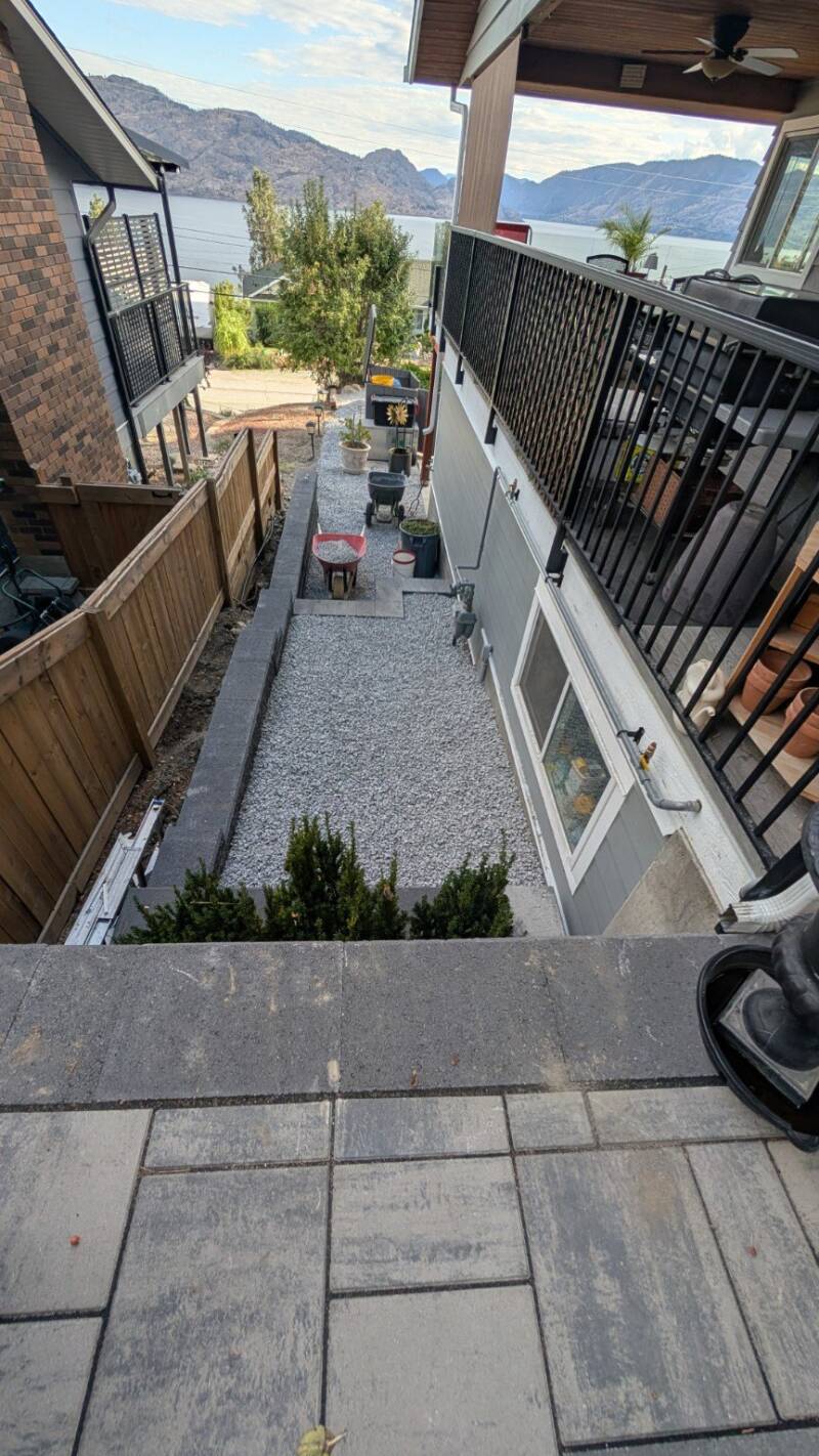 Narrow side-yard access and paving (work in progress)