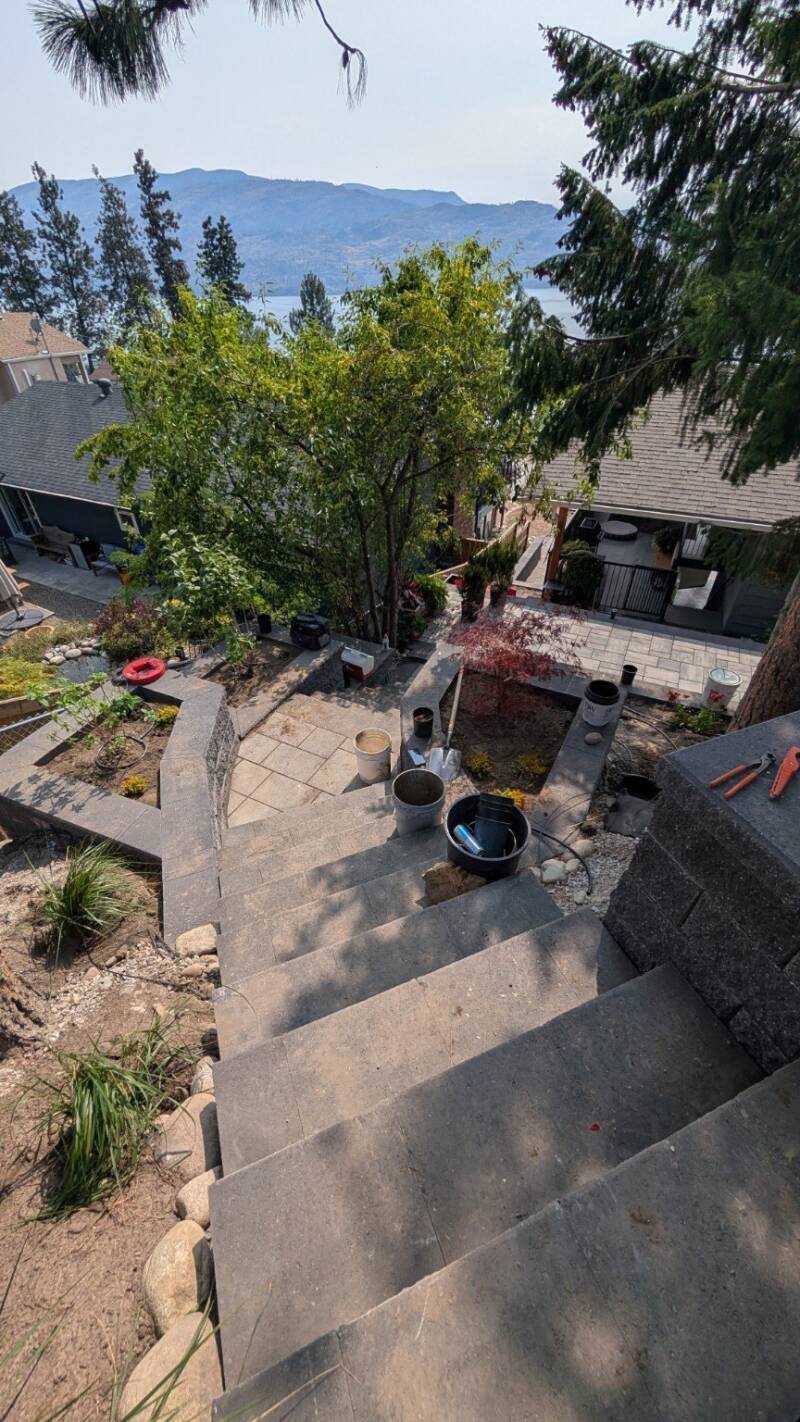 Hillside stairs overlooking the lower patio (work in progress)