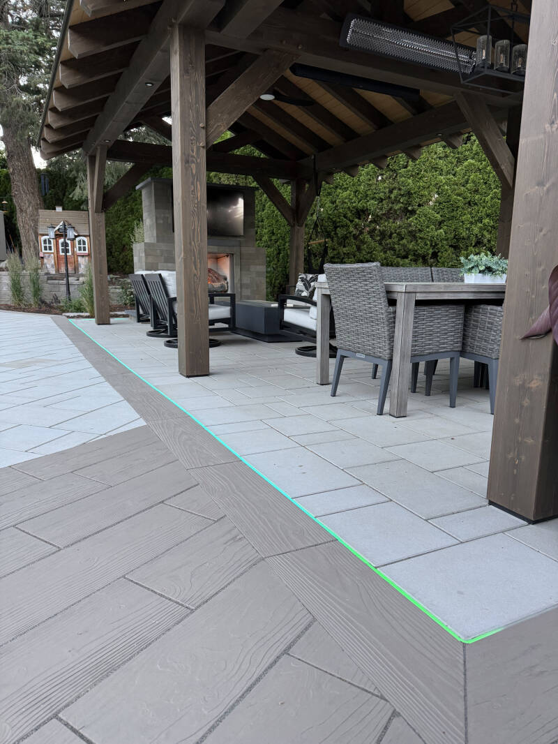 Woodgrain paving with integrated inset lighting