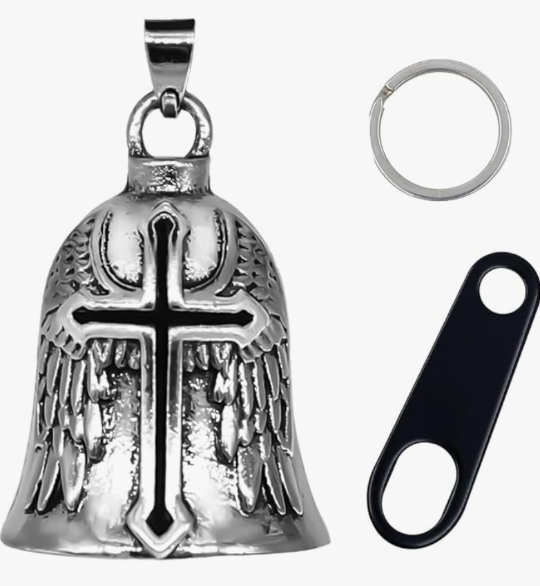Canumer Campana de motocicleta Llavero de buena suerte – Campanas de espíritu Gremlin de ángel de la guarda, colgante de campana de motociclista, accesorios de motocicleta