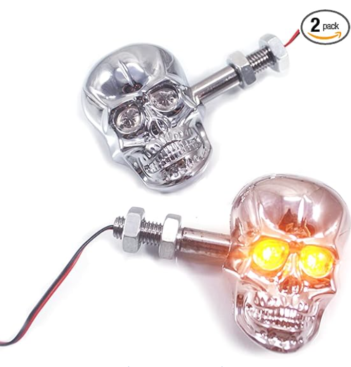 PerfecTech Luz indicadora de giro LED ámbar para motocicleta, cabeza de calavera con tornillo de 10 mm (cromado)