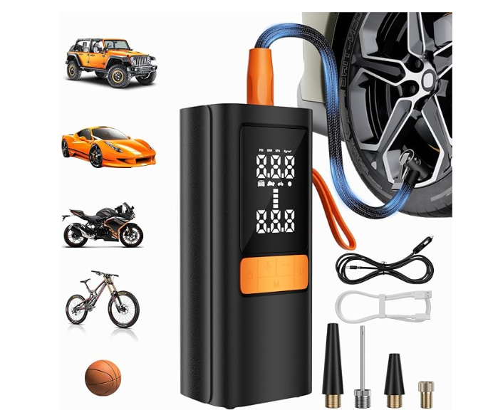 Compresor de aire portátil para inflador de neumáticos, compresor de aire de 150 PSI con medidor de presión de neumáticos, 15000 mAh y bomba de aire portátil 3 veces más rápida para automóviles