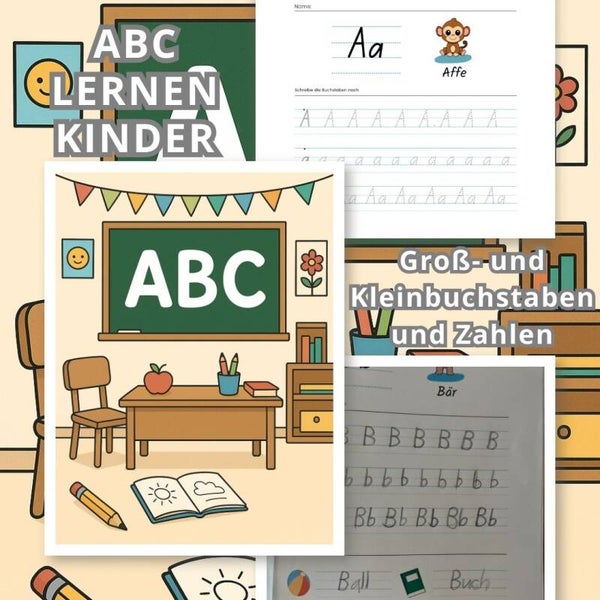 Mein erstes ABC – Malen & Lernen / Digitaler Download Buchstaben A-Z lernen / Druckbare Arbeitsblätter