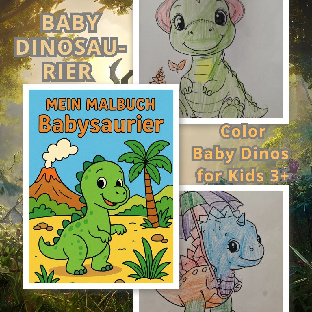 Süßes Ausmalbuch für Kinder ab 3 Jahren mit einfachen Dino-Motiven: 80 Motiv · Große Flächen · Klare Linien · Perfekt für kleine Kinderhände (PDF-Datei)