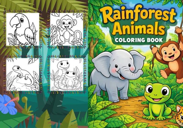 Rainforest Animals Coloring Book for Kids | Cute Jungle Animals | Fun & Easy Coloring Pages | Kids Coloring Book PDF | Printable Download