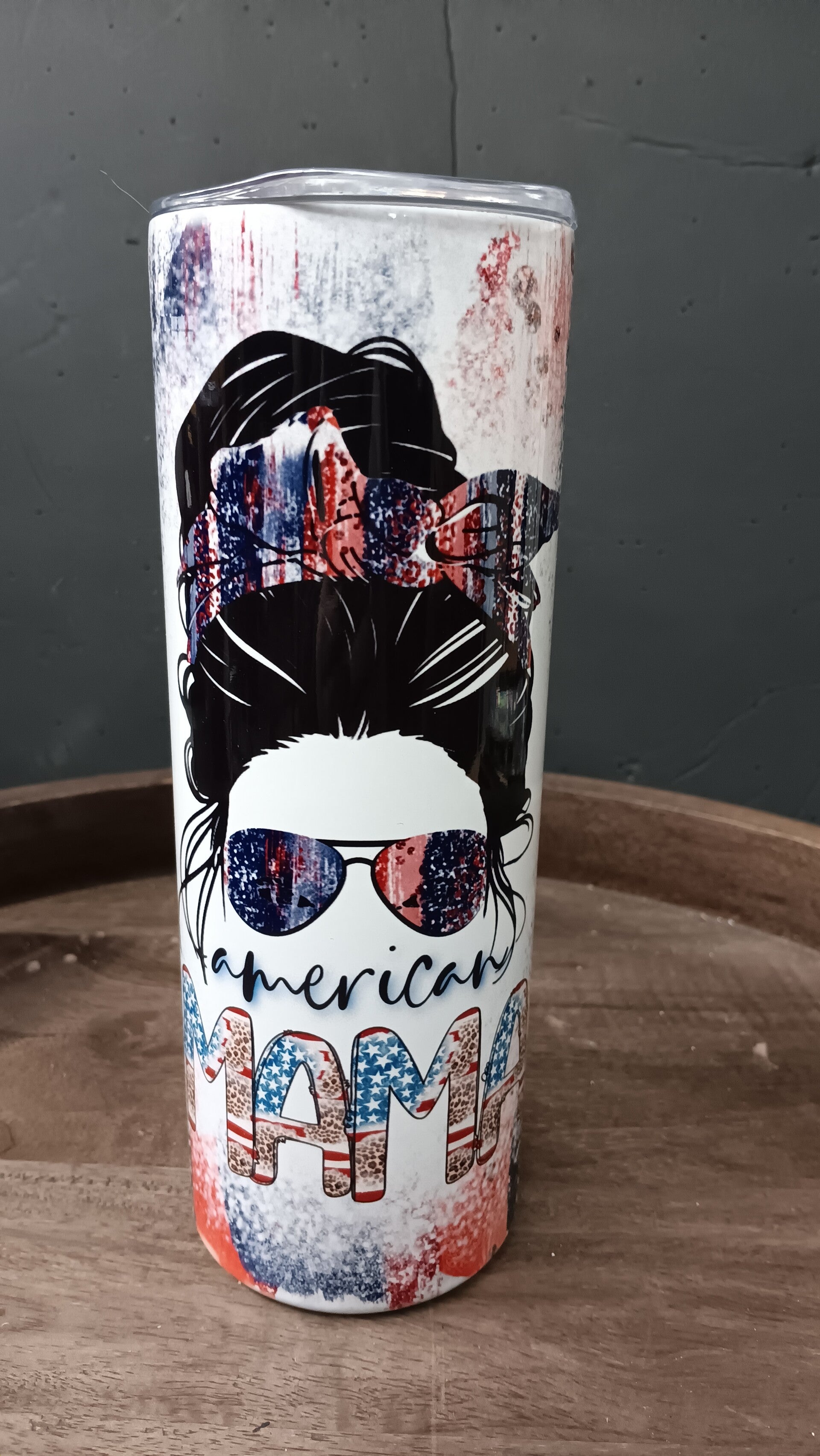 “Stars, Stripes & Leopard” Tumbler – 20 oz Wildly patriotic. This tumbler blends red, white,