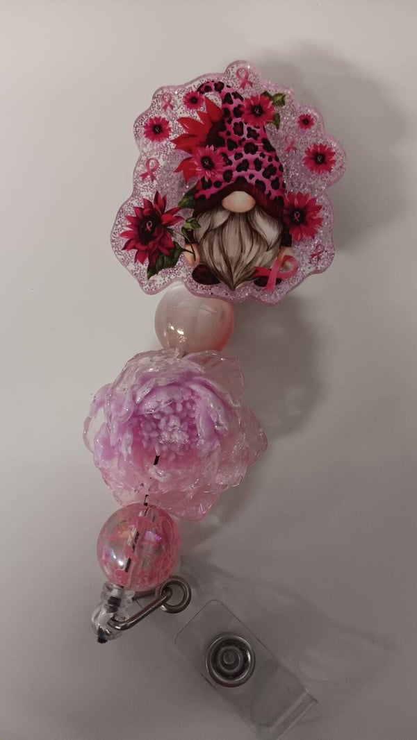 pink heart Gnome badge reel
