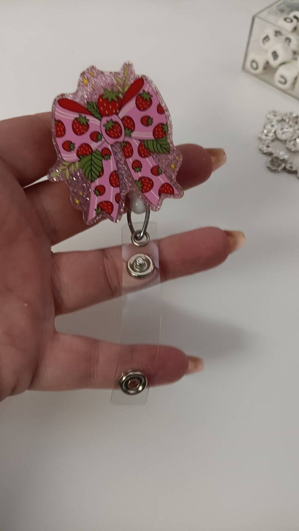 strawberry bow badge reel