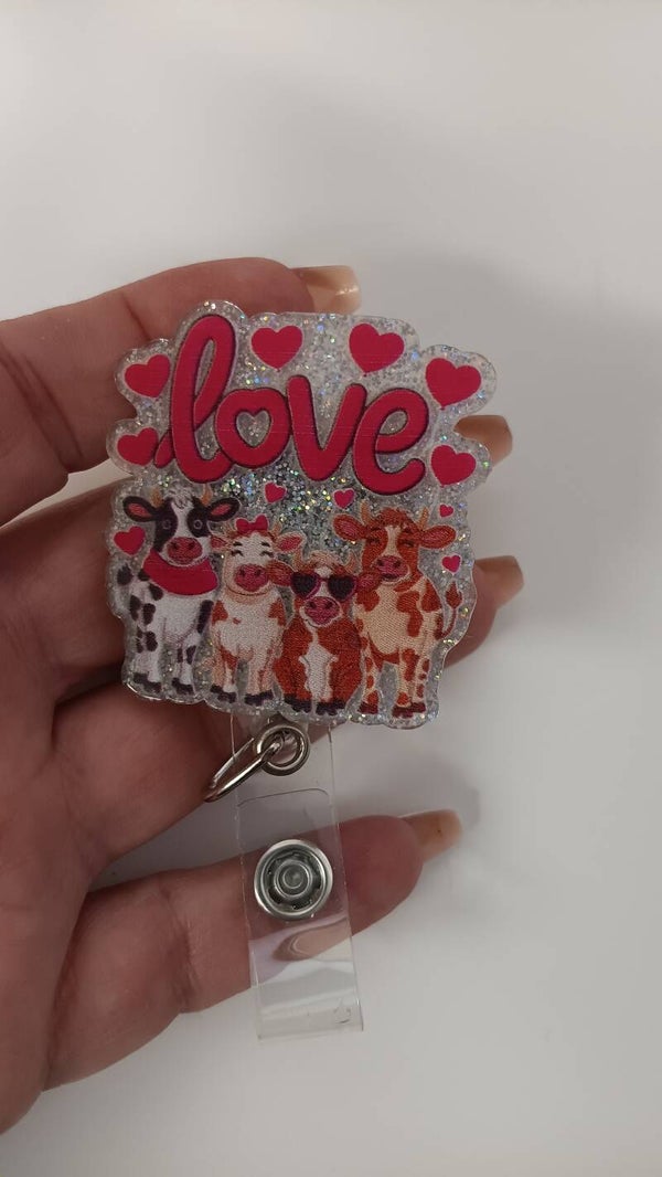 Heart cow badge reel