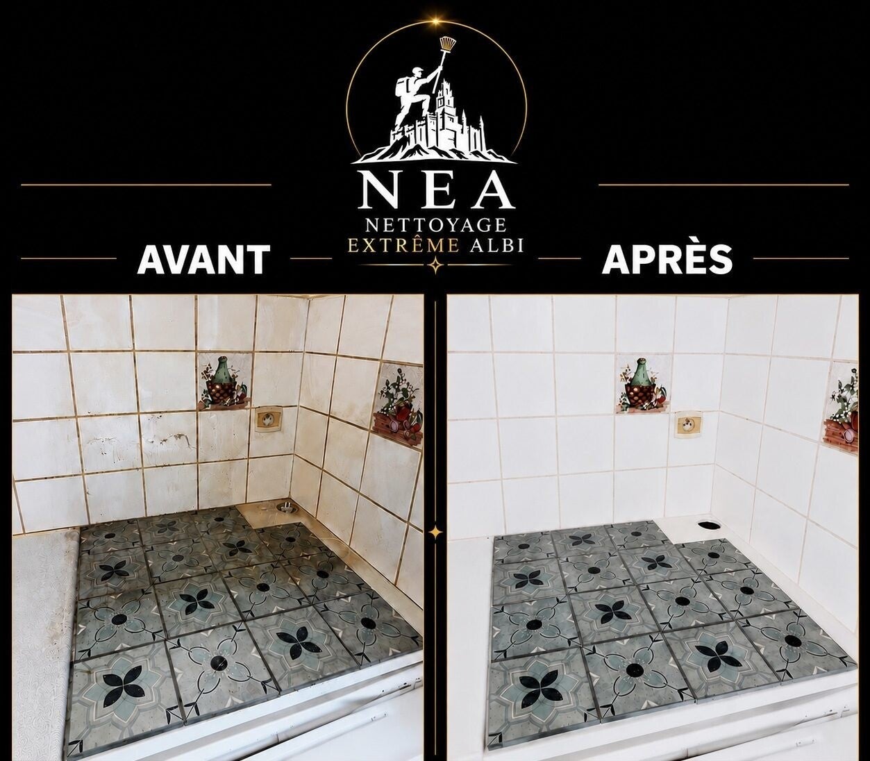 Receveur de douche avant et après remise en état par NEA