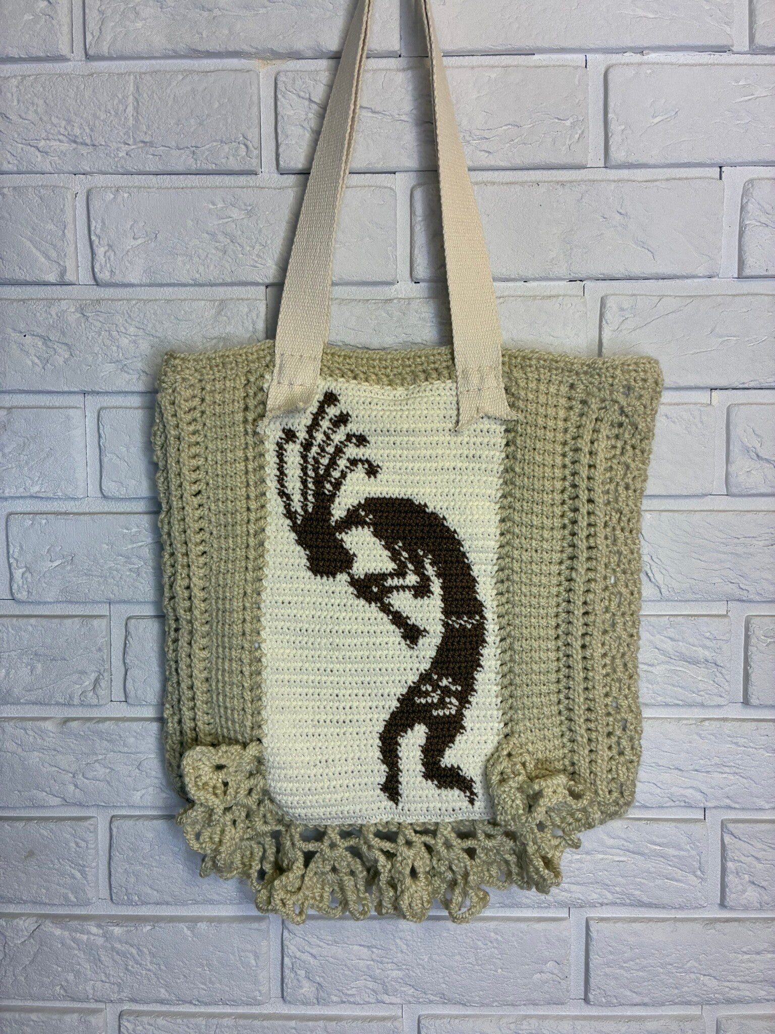 One-Off No. 21 – Crochet Tote Bag with Kokopelli Motif