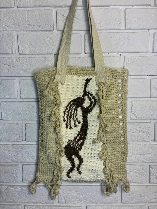 One-Off No. 22 – Crochet Tote Bag with Kokopelli Motif