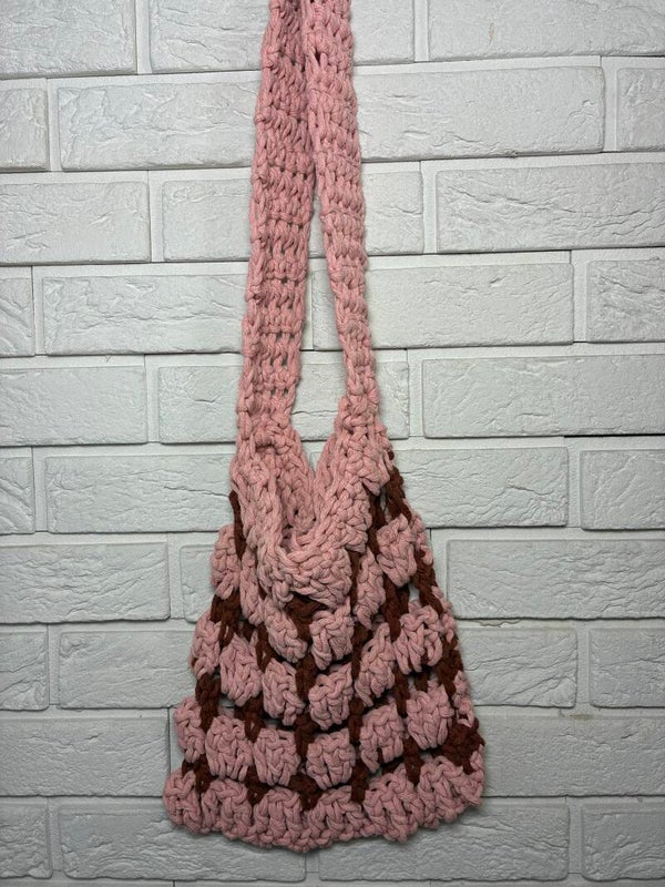 Everyday No. 28 – Handmade Crochet Blush & Cocoa Openwork Shoulder Bag