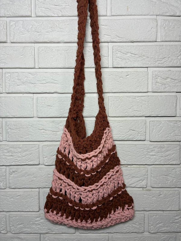 Everyday No. 27 – Handmade Crochet Cocoa & Blush Mesh Shoulder Bag
