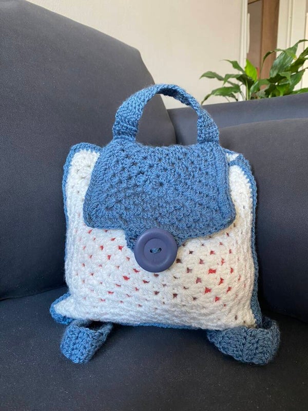 Little Everyday No. 7 – Handmade Crochet Blue & White Mini Backpack