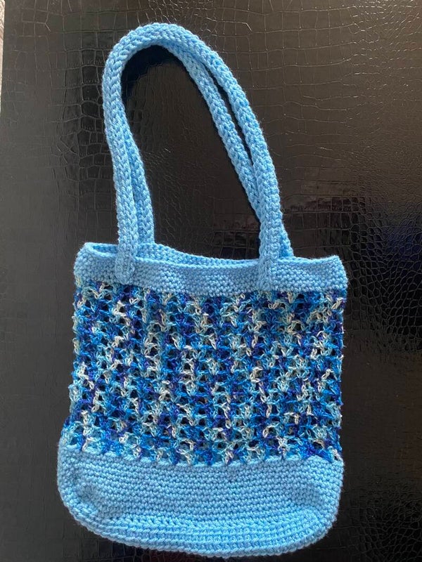 One-Off No. 45 – Handmade Crochet Blue Mélange Tote Bag