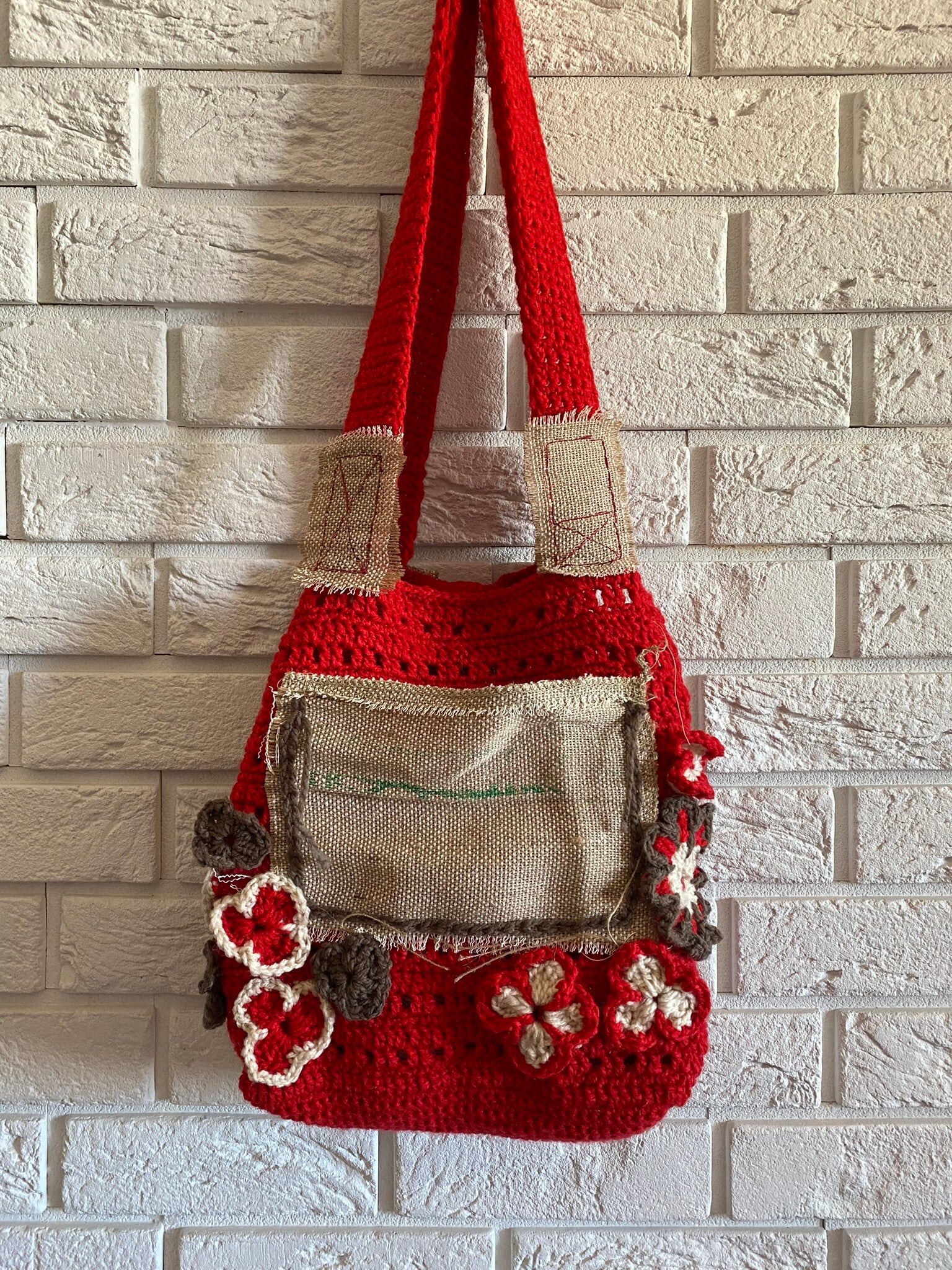 One-Off No. 18 – Crochet Scarlet Linen Tote