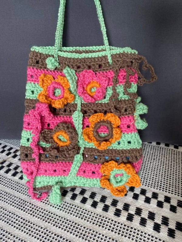 One-Off No. 38 – Handmade Crochet Floral Shoulder Bag